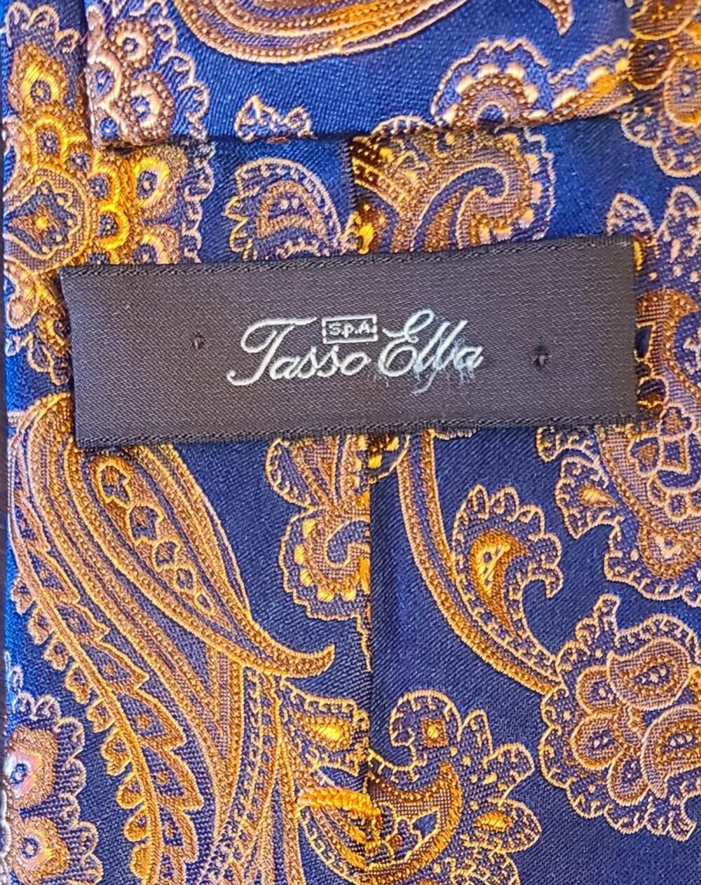 Tasso Elba  Navy and Orange Paisley Silk Tie